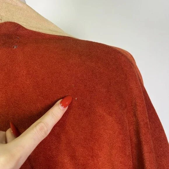 VTG 70s Burnt Orange Velour Robe Varsity Stripe Lounge Kimono Style Mid Century - Picture 6 of 16